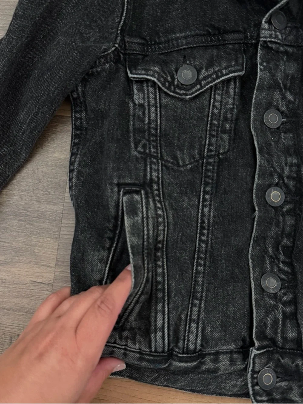 GAP Kids Black Hooded Jean Jacket